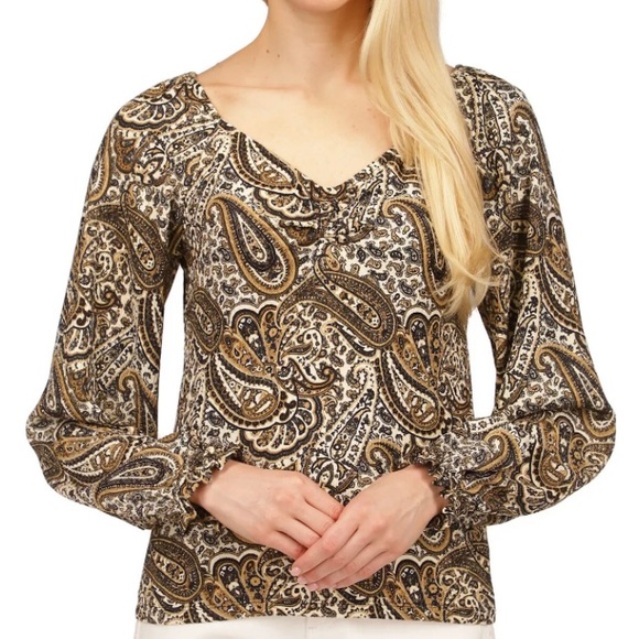 MICHAEL MICHAEL KORS Rouched Puff-Sleeve Top - Picture 1 of 11
